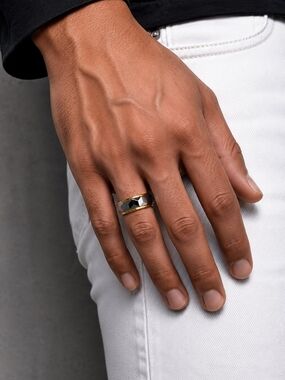 Tungsten Carbide Black & Gold Faceted Men's Ring